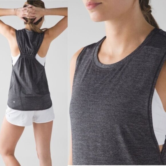 Lululemon *   In A Cinch Tank Heathered  Black EUC - Picture 1 of 14